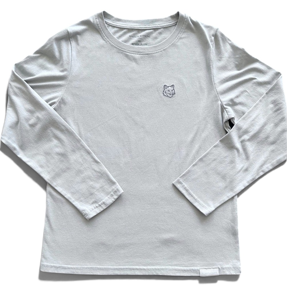 Maison Kitsune for EVA Air Long Sleeve Medium T-Shirt Grey Fox Logo Crew Neck